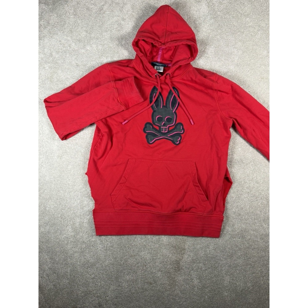 Psycho Bunny Mens M Hoodie Neon Bunny Skull Logo Hooded Sweatshirt *side Slits* - Picture 7 of 13